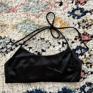 Princess Polly Black Satin Cropped Halter Top 8
